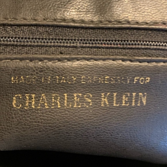 Charles Klein Black Italian Leather Crossbody Shoulder Bag Snakeskin Accent - Picture 9 of 13